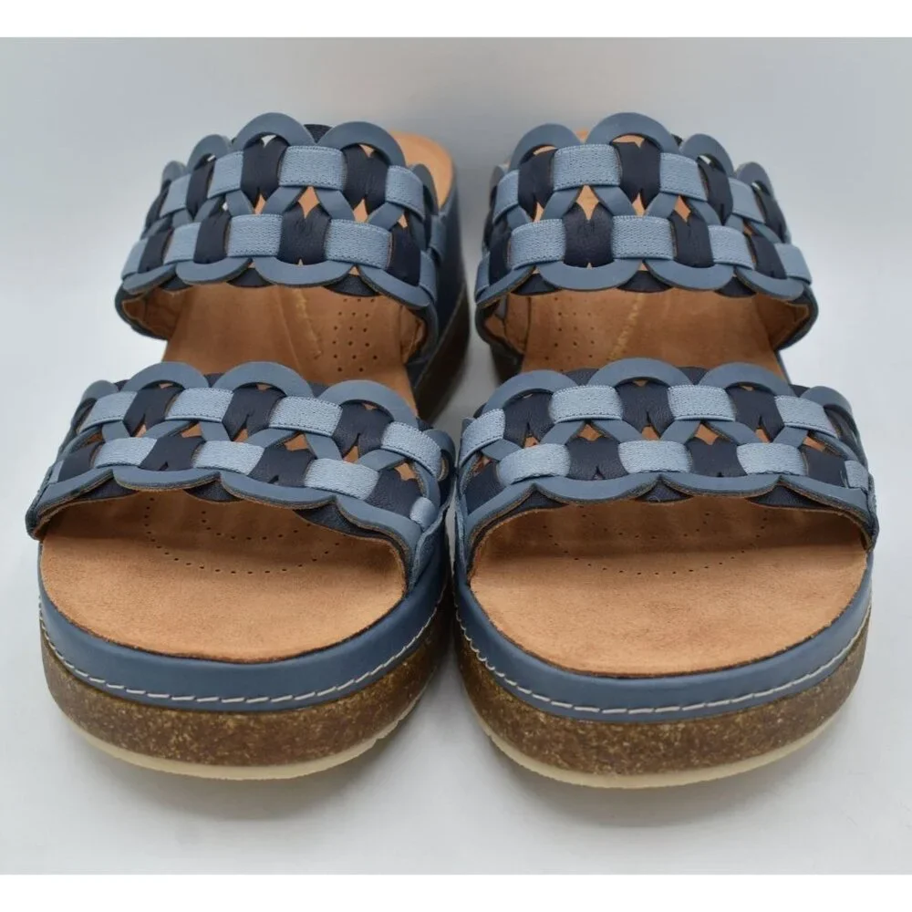 Clarks Women Size 11 Wide Width Kassanda Blue Combi Leather Mules Sandals Shoes‎